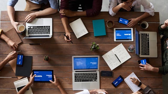 Group of developers collaborating on products